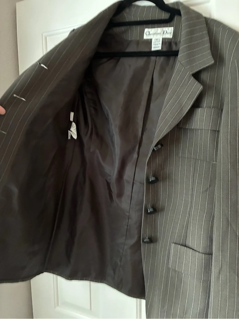 Vintage Christian Dior 2-Piece Wool Pinstripe Pantsuit Blazer Suit Size 6